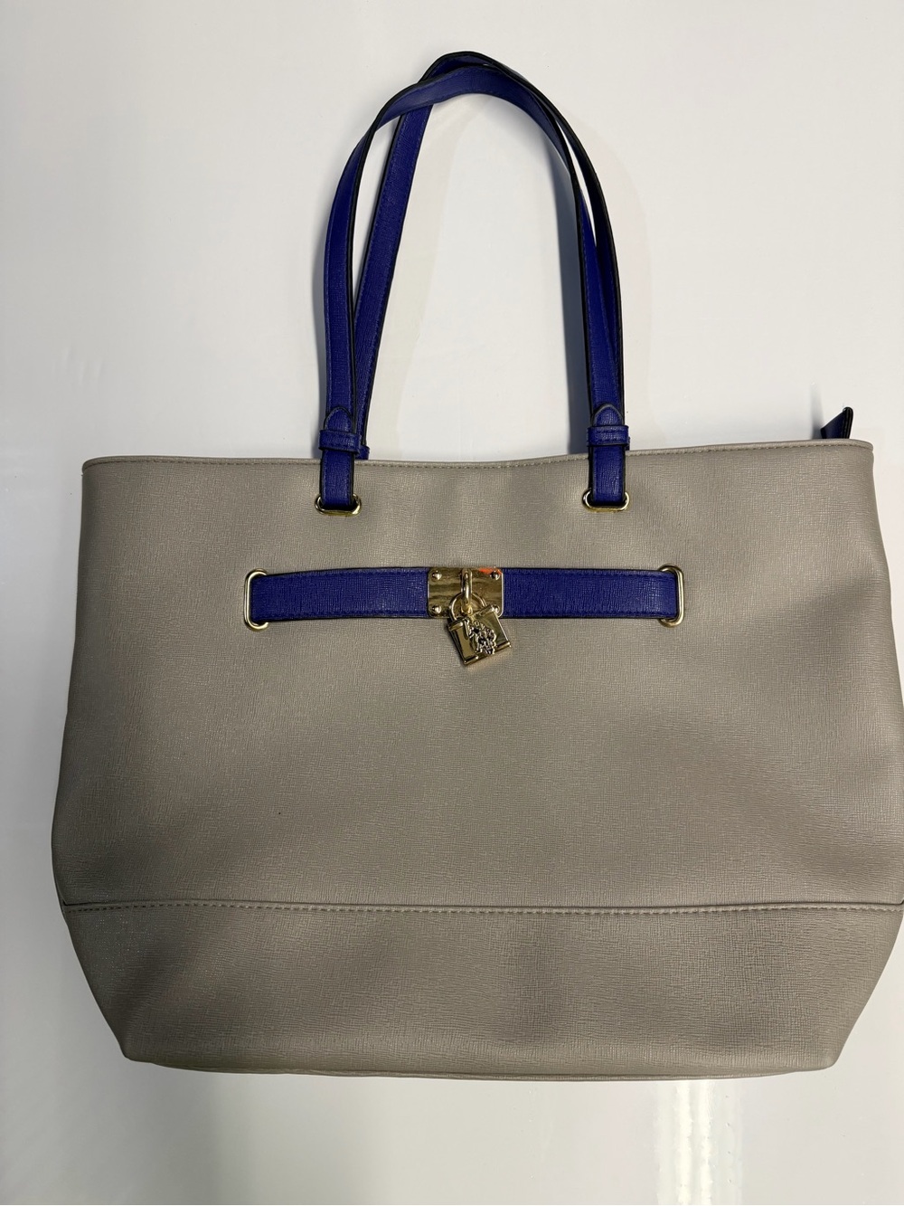 U.S. Polo Assn. Beige Tote with Blue Handles